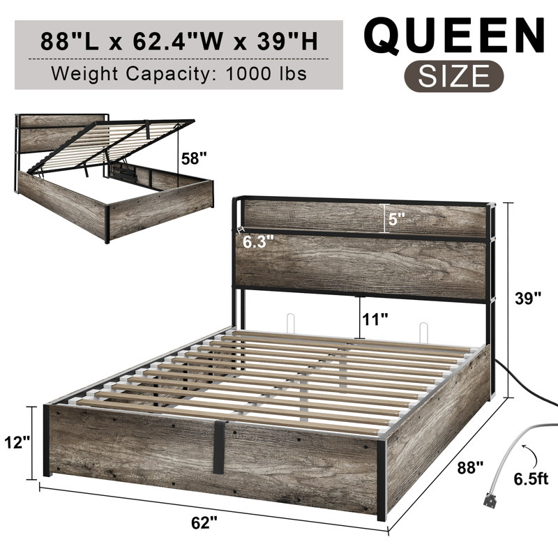 Shila Lift Up Storage Bed Frame & Charging Station