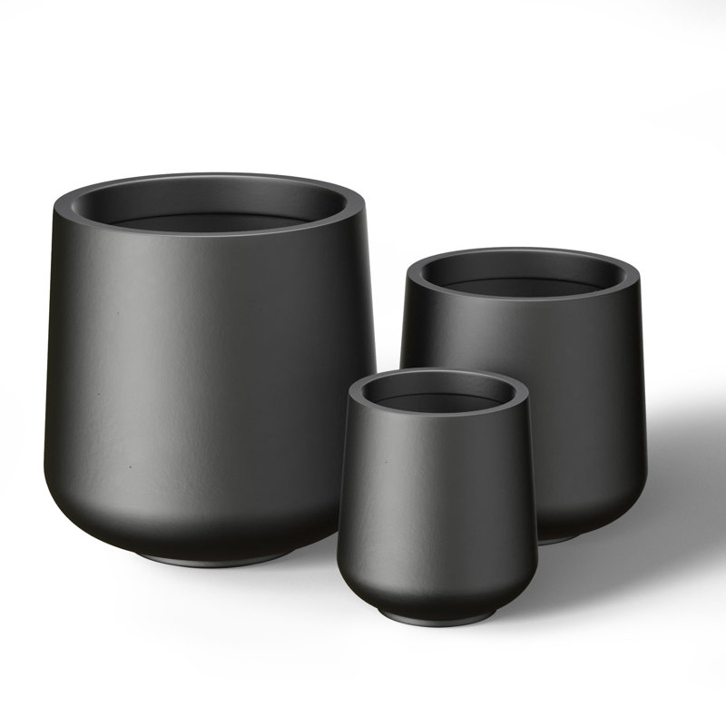 Brennus 3-Piece Cement Pot Planter Set, Charcoal Black