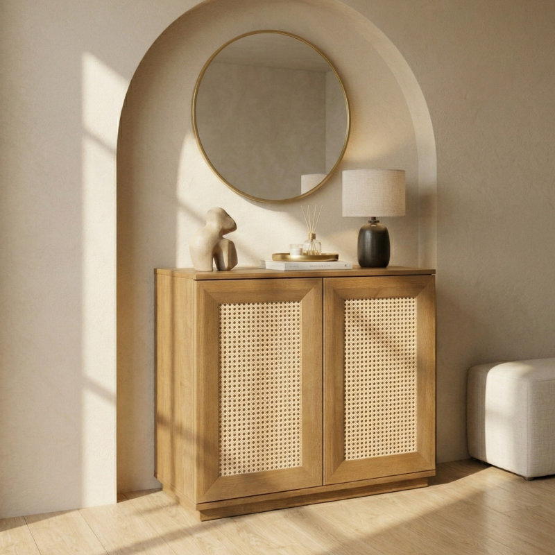 Meuble de rangement à 2 portes, meuble d'appoint en rotin massif, buffet modulaire, système de rangement extensible pour salon et meuble télé, montage facile, chêne rustique