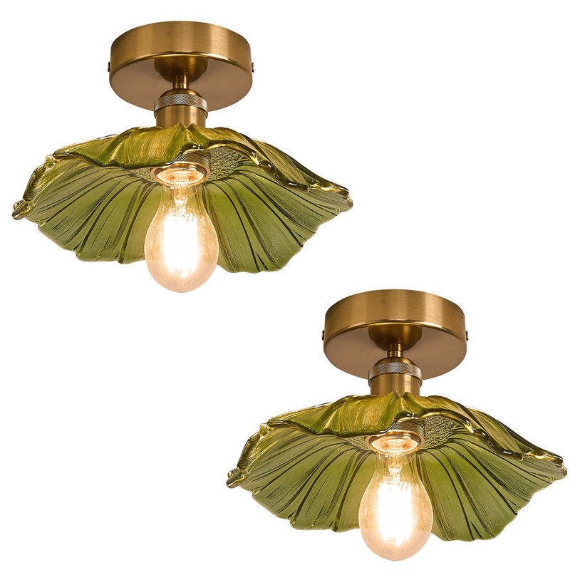 Glass Semi Flush Mount, Green