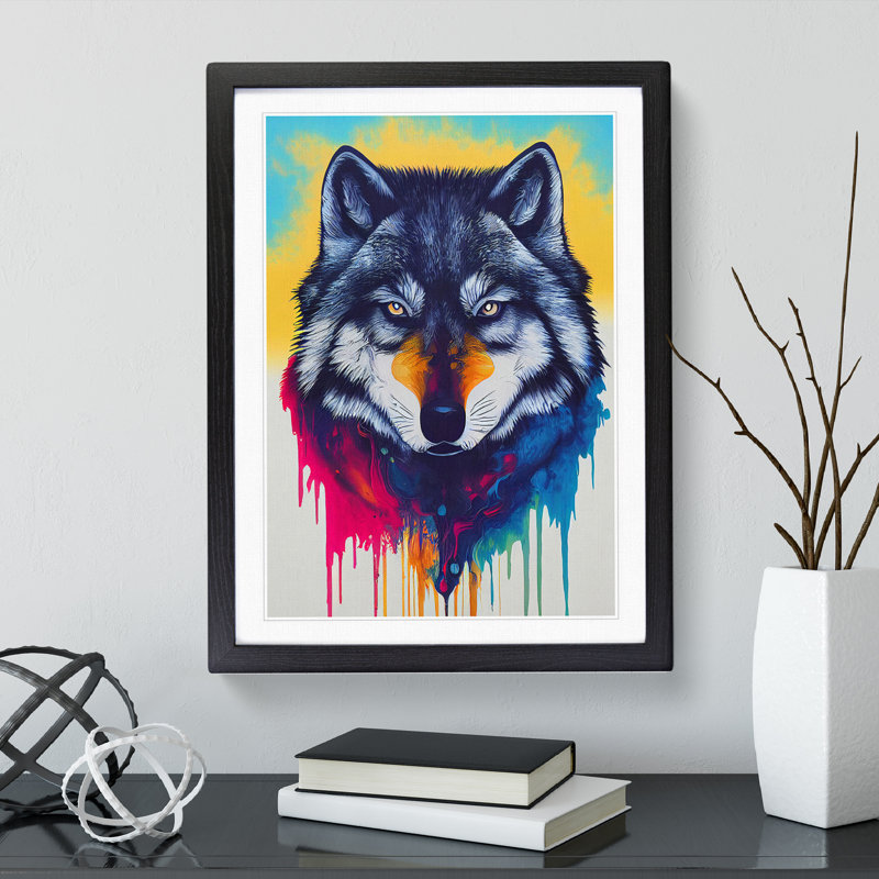 Wolf Paint Drips No.4 Abstract - Single Picture Frame Painting, 64cm H x 46cm W x 2cm D, Black Framed