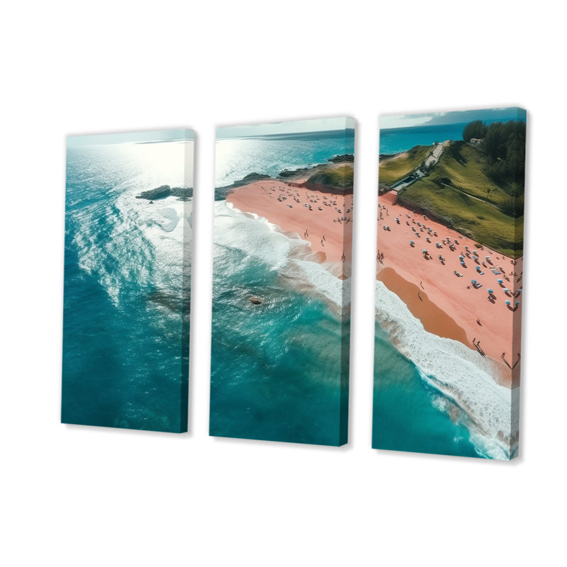 Vue aérienne de la plage bleue et rose IV - art mural plage et océan, Toile tendue, H 28 po x l 36 po x P 1 po