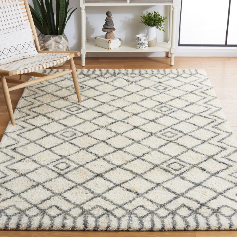 Tapis ivoire / gris touffeté à la main Moroccan, Rectangle 6 pi x 9 pi
