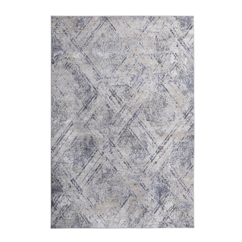 PAYAS Collection Blue Grey Geometric Runner Rug - Stain Resistant, Non-Shedding Hallway Carpet for Entryway & Living Room