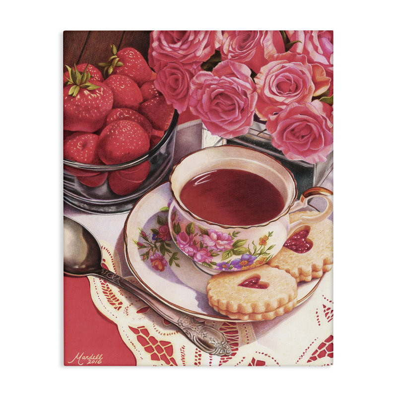 «Valentine's Day Tea», art mural sur toile par Mardell Schuster, H 20 po x l 16 po