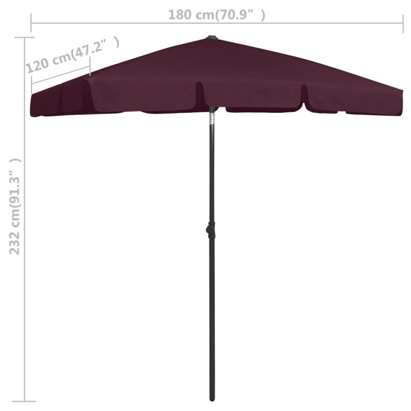 Caylee 180cm X 120cm Rectangular Beach Parasol, Red