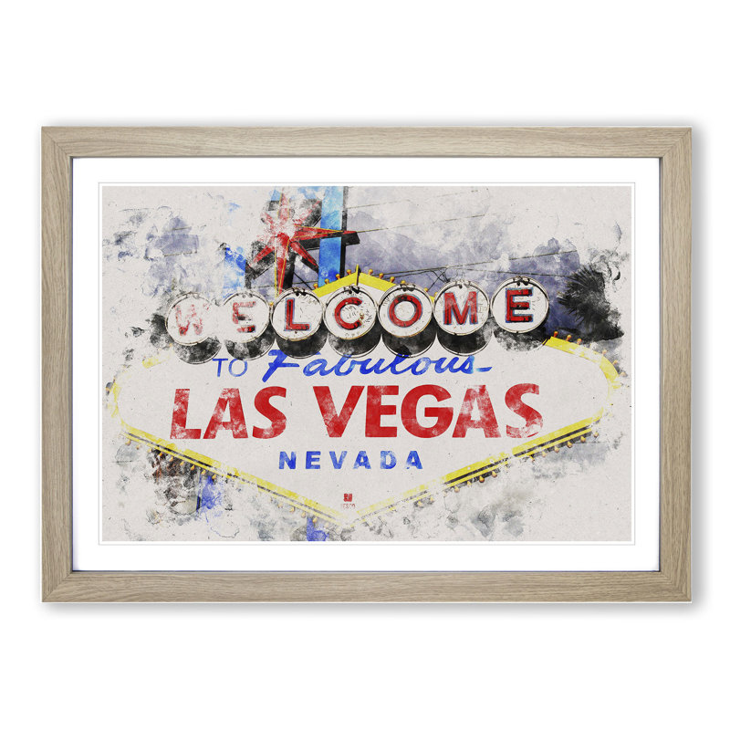 Las Vegas Sign Vol.2 - Picture Frame Graphic Art, 27cm H x 36cm W x 2cm D, Oak Framed