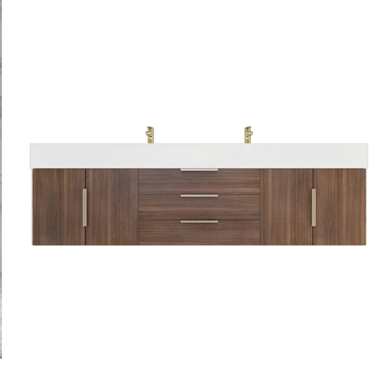 Glasgow 72'' Double Bathroom Vanity with Acrylic Top, Rose Wood