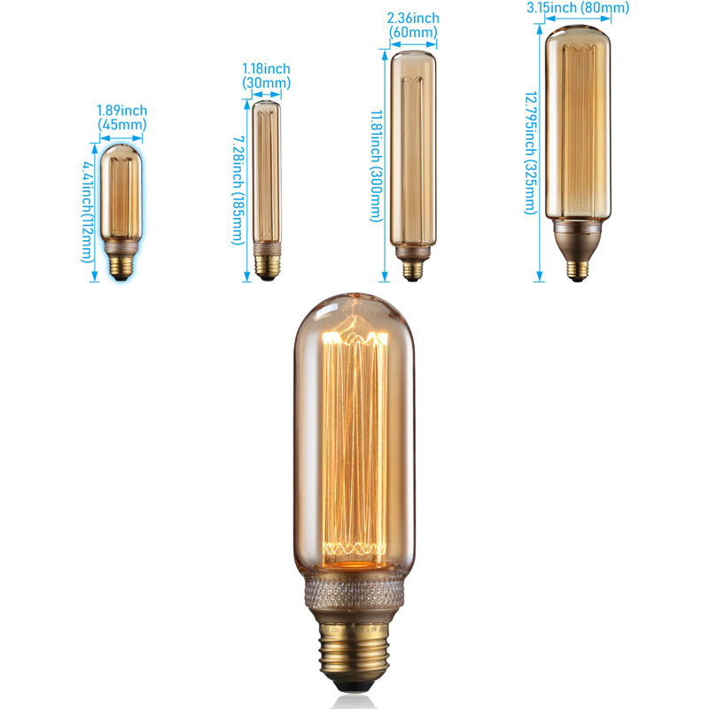 Ampoule DEL tubulaire décorative T14 3,5 W, verre ambré, intensité variable, filament virtuel effet Edison vintage, 2000 K, lumière chaude douce, certifiée UL, culot E26