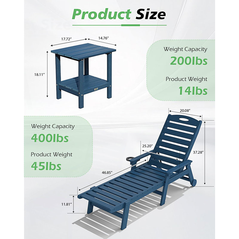 Ensemble de 2 chaises longues de piscine avec table, chaises longues d'extérieur