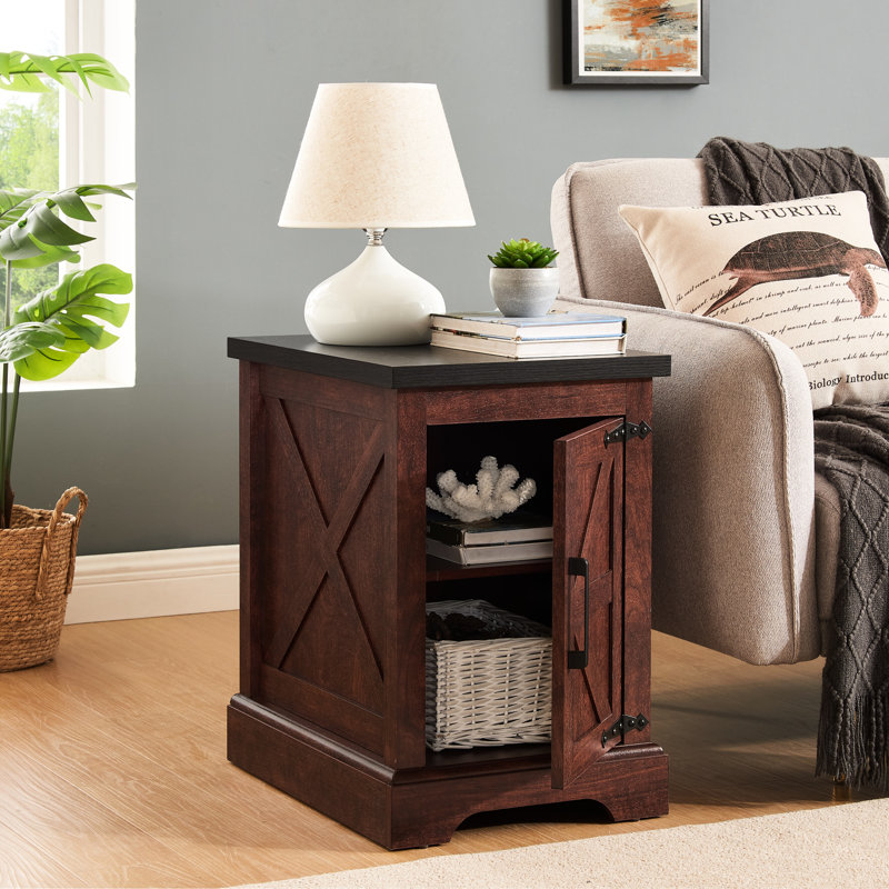 Table d'appoint en chêne rustique avec décor en tôle rétro et finition de chambre à coucher réglable