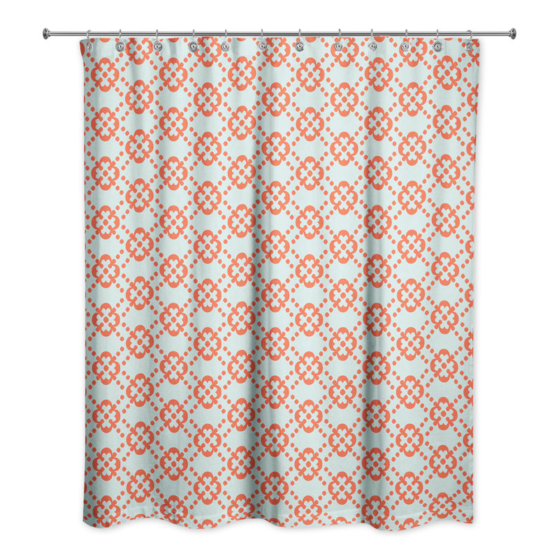 Rideau de douche simple floral Hannum, Bleu / Rouge