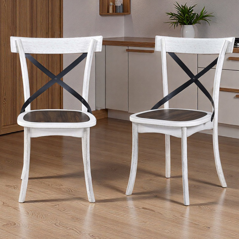 [Ensemble de 2] Chaises de ferme rustiques avec dossier en X en métal, structure en bois massif, chaises d'appoint de cuisine rétro