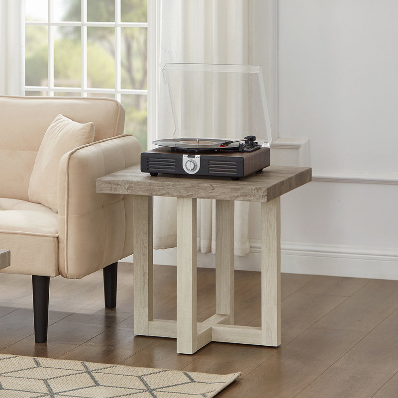 Table de bout, gris patiné et beige, Blanc, Gris