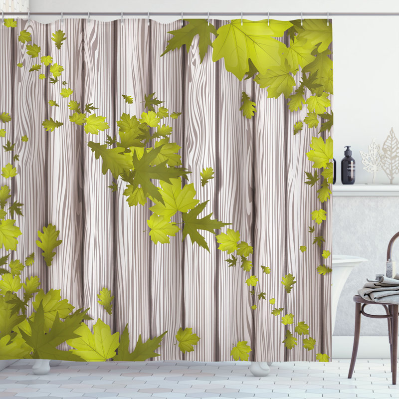 Ensemble de rideau de douche et crochets Autumn, H 69 po x l 70 po, Vert jaune
