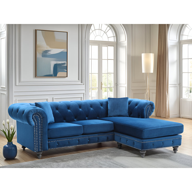 Swansea Velvet Reversible Sectional, Navy Blue Velvet