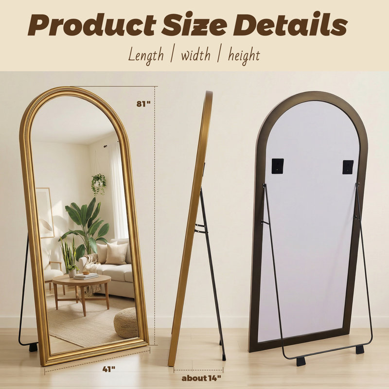 Miroir pleine longueur arqué de style rétro, 81"×41", Gold