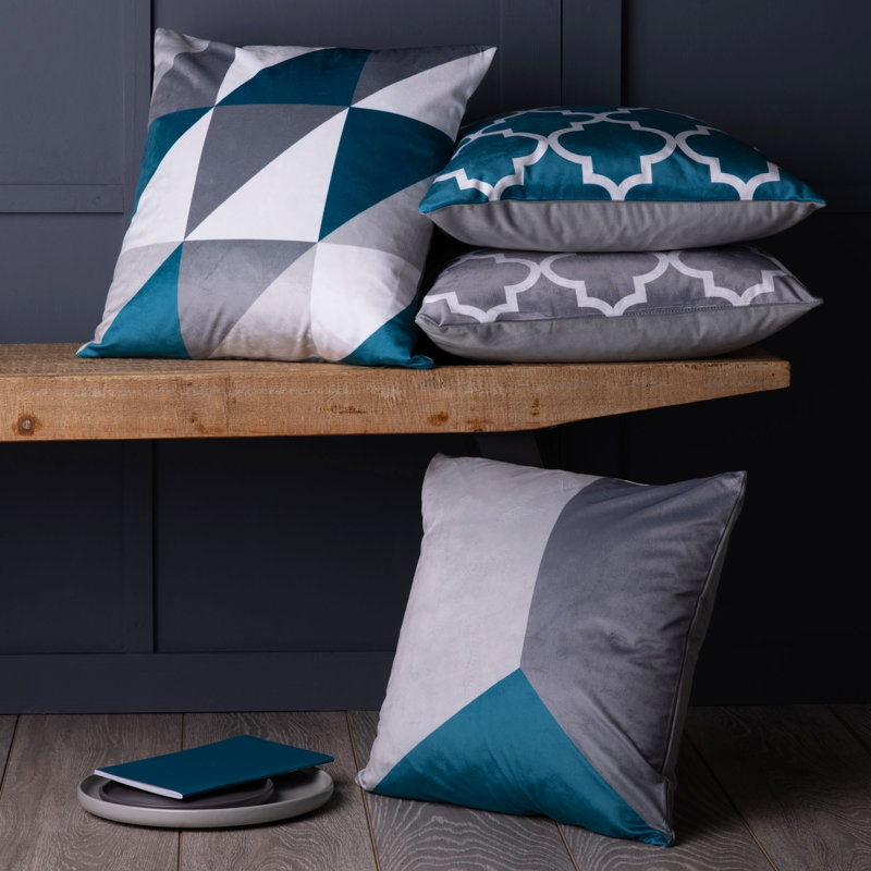 Barney Geometric Square Throw Pillow Cover, Teal Blue