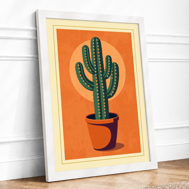 Saguaro in Terracotta Botanical - Framed Print, A4 - 29.7 x 21.0 cm, White