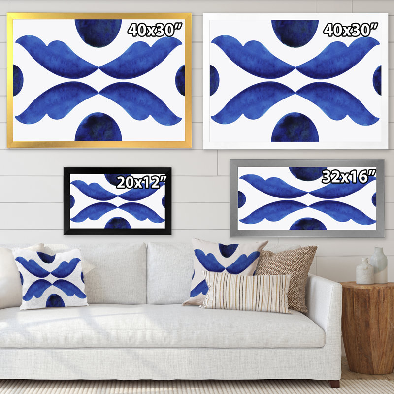 Lunes bleues avec gouttes abstraites - Peinture sur toile, H 30 po x l 40 po, Cadre de coin argenté fermé