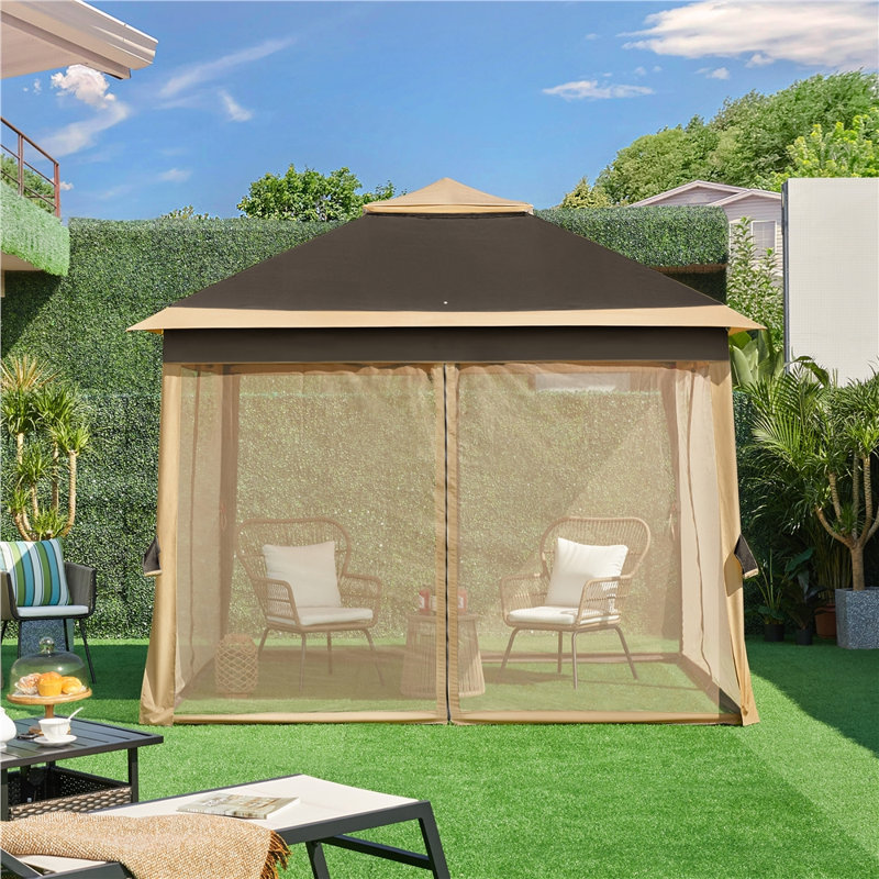 11×11 FT Pop-Up Gazebo Tent with 4 Mesh Sidewalls, Brown