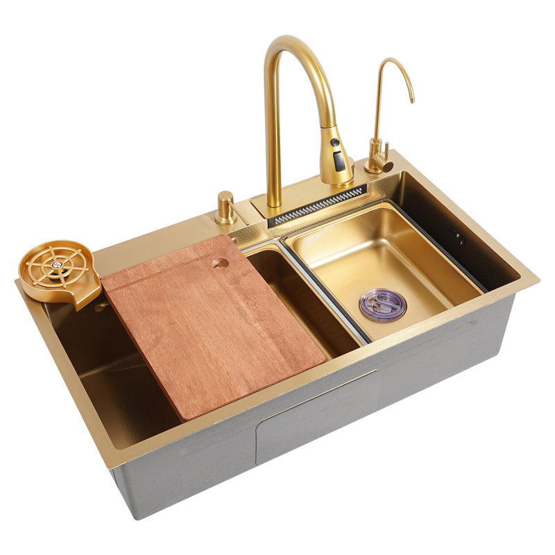 Évier de cuisine rectangulaire en acier inoxydable 31,5 pouces avec robinet et planche à découper