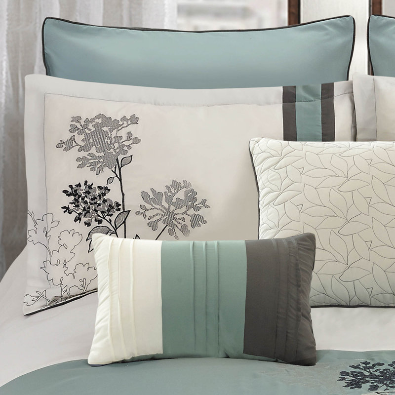 Emilie King Gray and Teal Microfiber Comforter Set