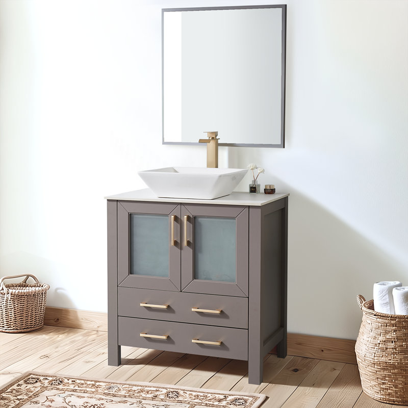 30'' Grey Modern Free-Standing Single Bathroom Vanity Set, Gray