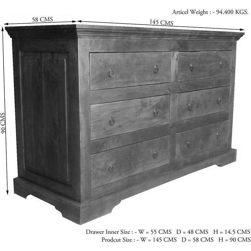 Oxford Solid Wood 145cm W 6 - Drawer Chest of Drawers