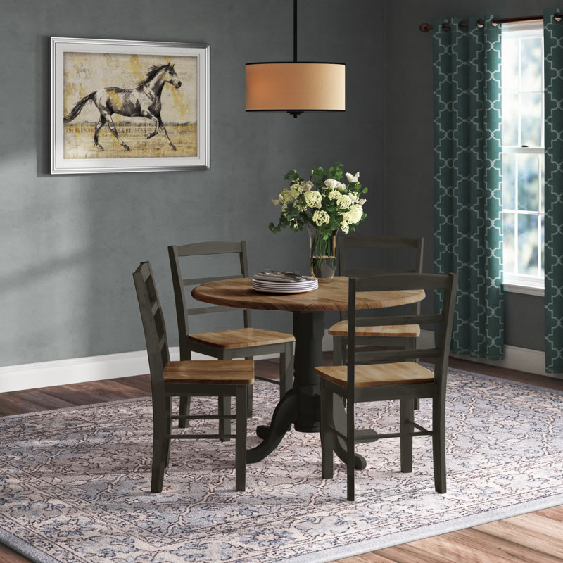 Galbraith Drop Leaf Solid Wood Dining Set, Hickory/Washed Coal