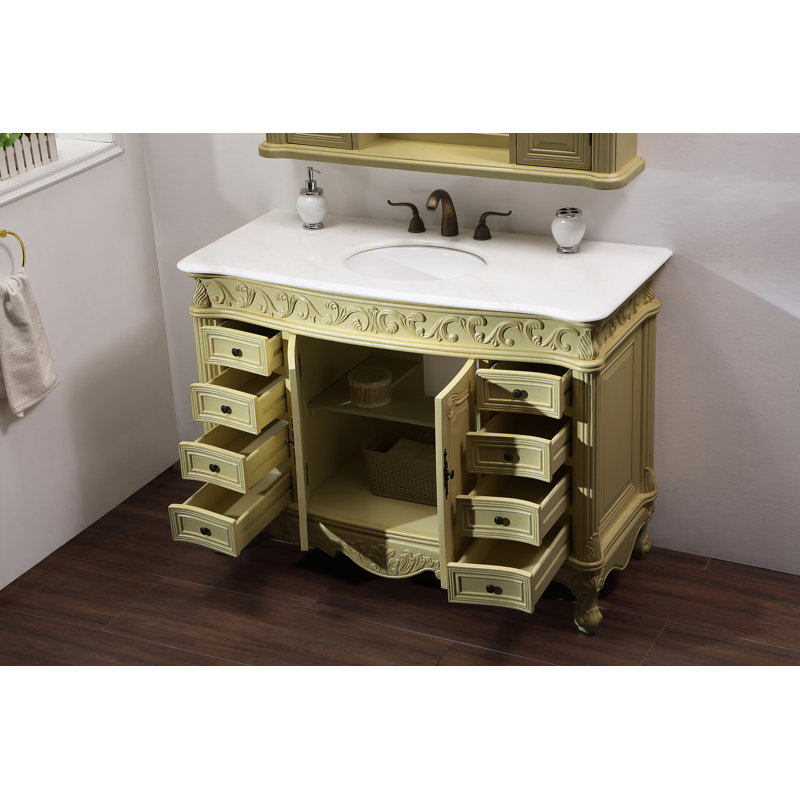 Ensemble de meuble-lavabo simple 48 po Aurillac, Marbre blanc, Ivoire antique