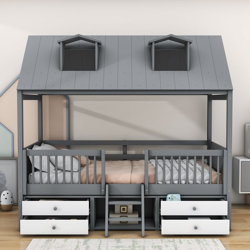 Lit mezzanine avec tiroirs Yacine Kids, Simple, gris