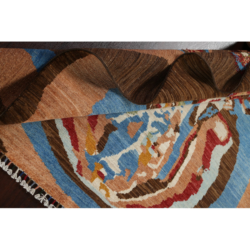 Tapis abstrait en laine à motif végétal noué à la main 6 x 8