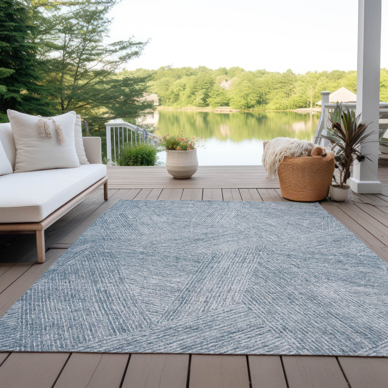 Denim Blue Flat Woven Rectangular Synthetic Rug 10' x 14'