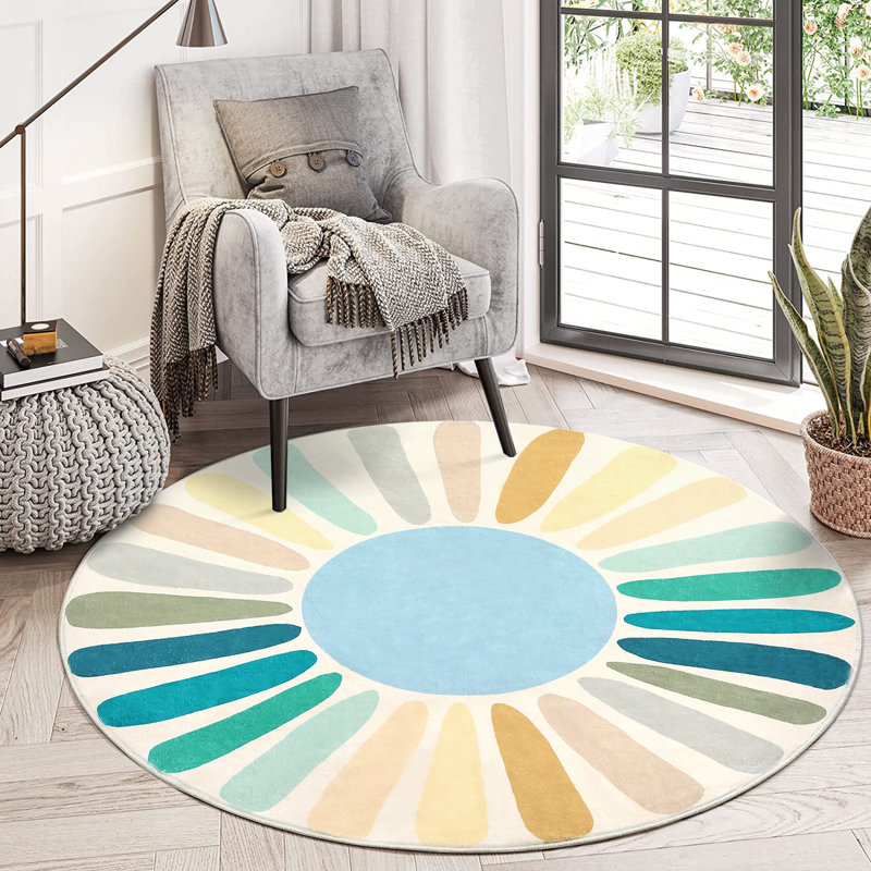 Mignon tapis lavable à la machine Sunburst, Rond 4 pi