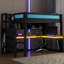 Lit mezzanine double avec bureau et garde-robe, structure de lit mezzanine avec DEL, USB intégré, noir et bleu