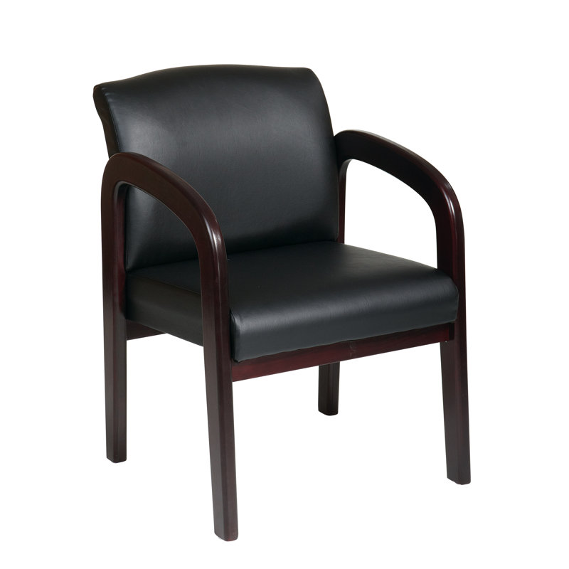 Mahogany Finish Black Faux Leather Visitor Chair