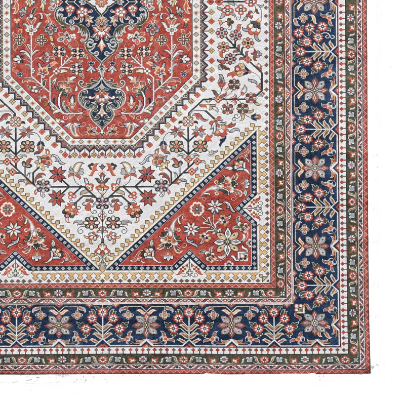 Emanuel Traditional Machine Woven Flatweave Red and Navy Area Rug with Non Skid Backing , Rectangle 3'3" x 5'