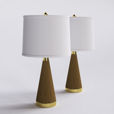 24.5'' Dimmable Wood Grain Metal Table Lamp With Usb Port