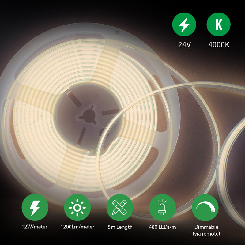 Ener-J Dotless COB LED Strip Kit 5m 24V 4000K 480 LEDs Per Metre