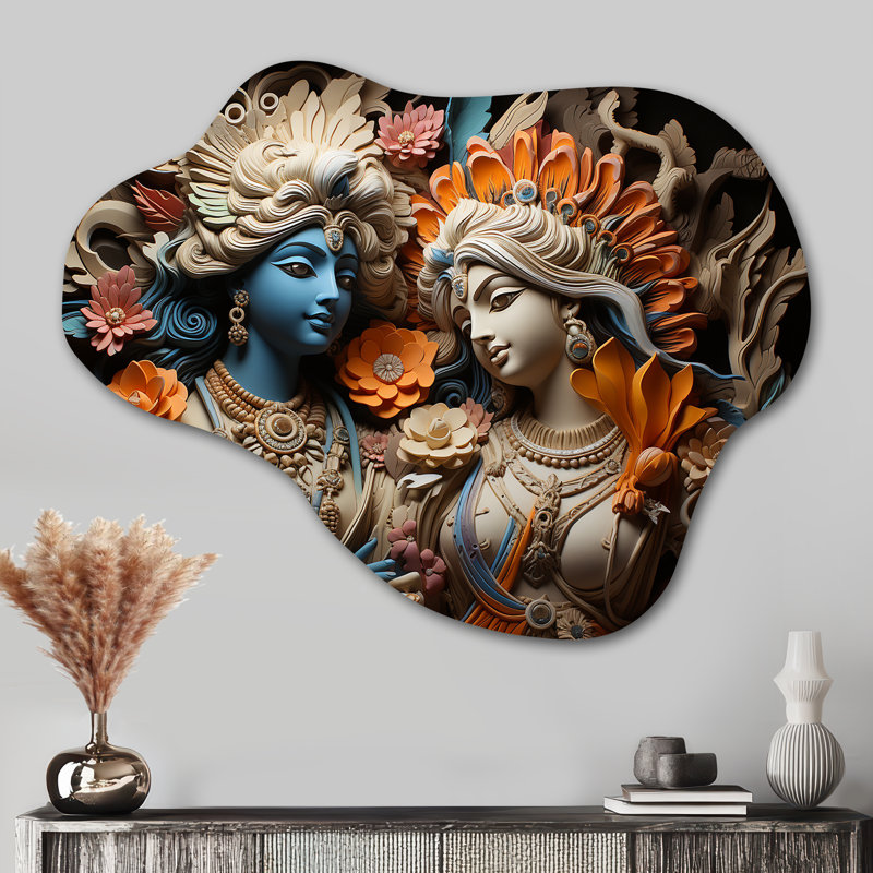 Hinduism Krishna Khaki Gods - Hinduism Cloud Shape Metal Wall Sculpture, 27" H x 35" W x 1" D