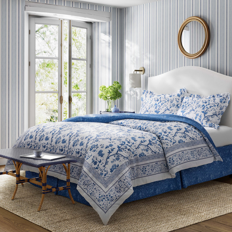 Laura Blue Floral 100% Cotton Reversible Comforter Set