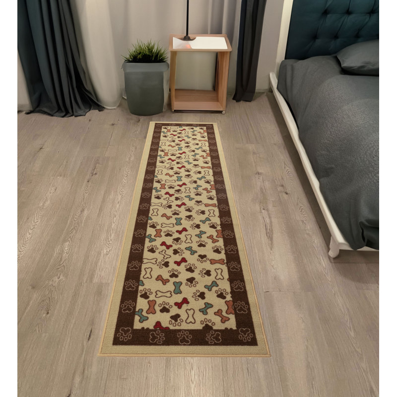 Pet Design Pet Paw Beige Slip Resistant Indoor Machine Washable Door Mat and Runner Rugs, Runner 20" W X 59" L