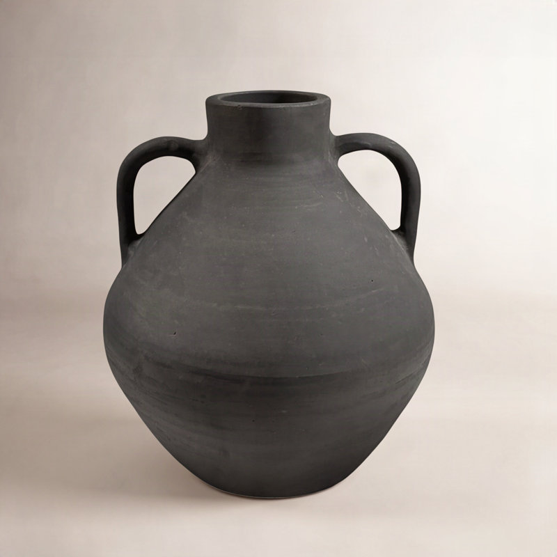 Perth 13.6"H x 11.8"Dia. Vase - Black Terracotta, Black