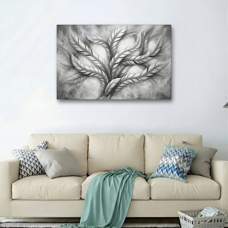 Ensemble de 1 tableau sur toile « Arbre à plumes », H 16 po x l 24 po, Toile tendue