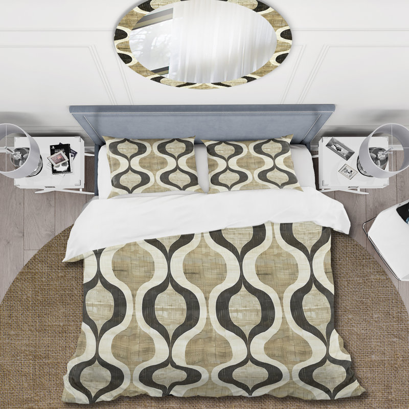 Ensemble de housse de couette beige et noir Mid-Century Reto Trellis - Mid-Century
