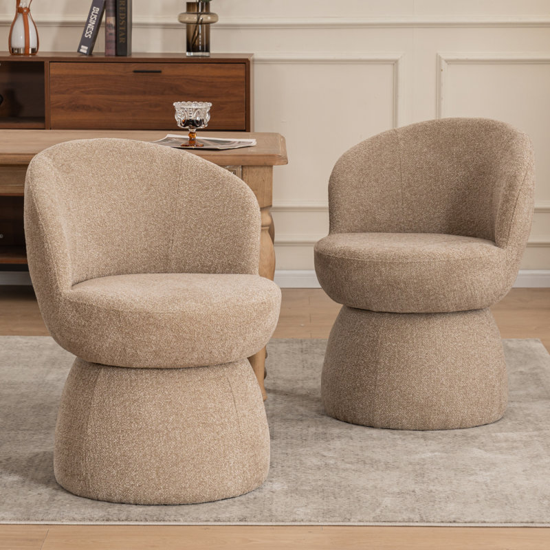Modern Upholstered Dining Chairs, Boucle Fabric Swivel Barrel Chairs, Wingback Side Chairs, Vanity Chairs, Brown