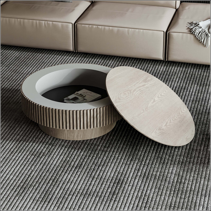 Table basse ronde avec rangement caché, Gris