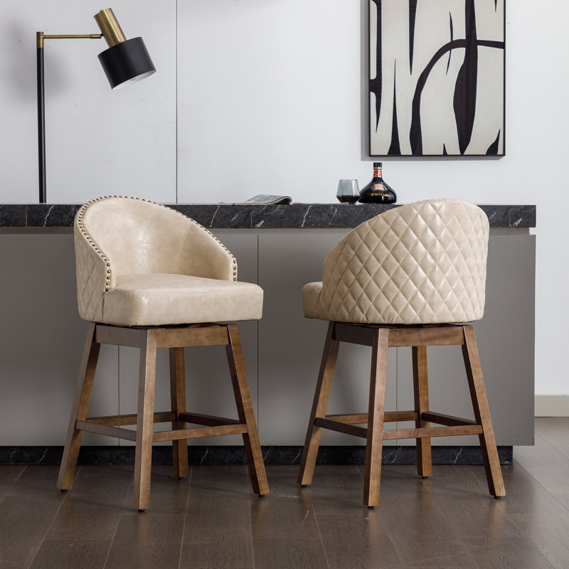 Nivelles Swivel Upholstered Counter Stool, Tan, Brown