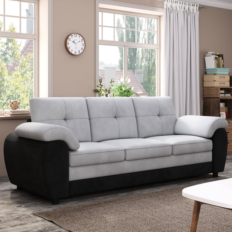 81,9 po de large pour 3 sièges, cuir noir et velours gris, siège assemblé, confort moderne